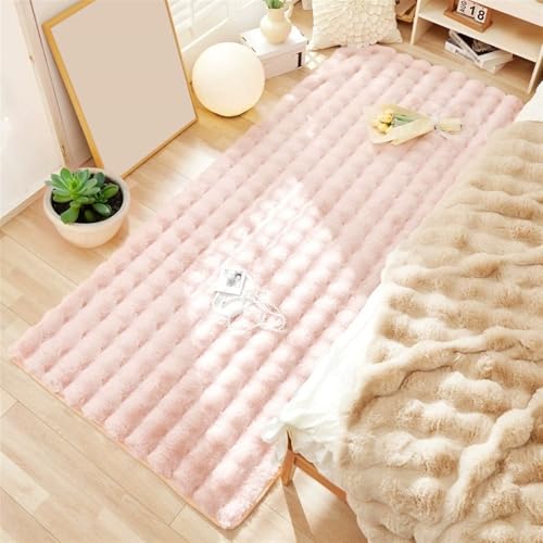 Wokuaile Wohnzimmer Teppich Hochflor Kunstfell Flauschig Waschbar rutschfest Teppich für Schlafzimmer Kinderzimmer Bettvorleger Rosa, 110 x 240 cm von Wokuaile