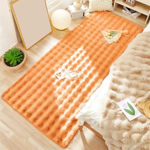 Wokuaile Wohnzimmer Teppich Hochflor Kunstfell Flauschig Waschbar rutschfest Teppich für Schlafzimmer Kinderzimmer Bettvorleger Orange, 110 x 180 cm von Wokuaile