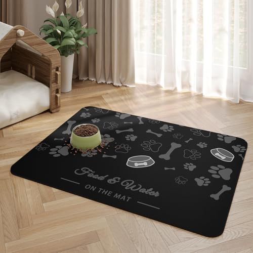 Wokuaile rutschfest Futtermatten für Hunde und Katz Super Saugfähige Schnelltrocknend Hundenapf Futternapf Unterlage Napfunterlage Schwarz, 45 x 60 cm von Wokuaile