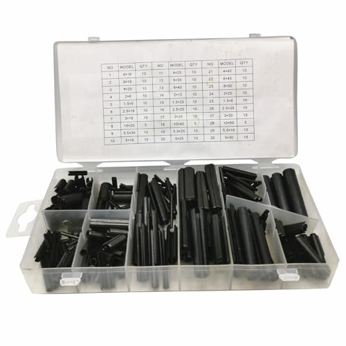 315 Stück schwarzes Rollstift-Sortiment, 30 Größen Schlitz-Federstifte, Stahl, geteilte Dehnstifte M1,5 M2 M2,5 M3 M4 M5 M5,5 M6 M8 M10 für Autoreparatur und Heimwerker (315 Stück) von Wokyo