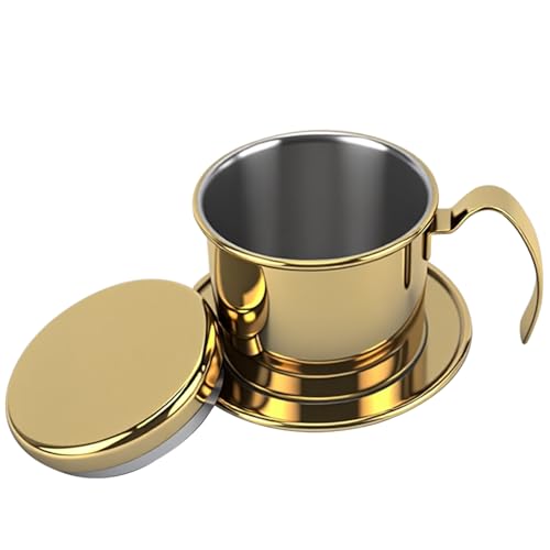 Wiederverwendbarer vietnamesischer Kaffee-Tropffilterbereiter, Edelstahl-Kaffeemaschine, tragbarer manueller Kaffee-Tropfbrüher für Zuhause, Küche, Büro, Außenbereich (Gold) von Wokyo