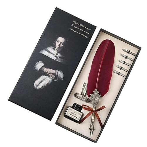 Wokyo Europäische Retro Quill Geschenkbox Set, Federstift und Tinte Set mit Edelstahlfedern, Quill Dip Pen Ständer und 5 Ersatzspitzen Wokyo Europäische Retro Quill Geschenkbox Set, Federstift und Tinte Set mit Edelstahlfedern, Quill Dip Pen Ständer und 5 Ersatzspitzen von Wokyo