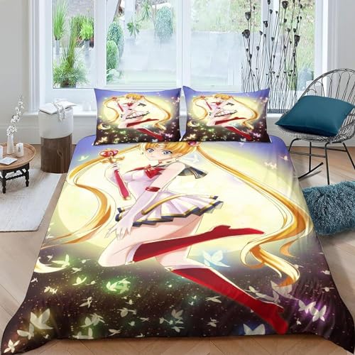 WolWes Bettwäsche 155×220CM,Anime Kinder Bettbezug Set Mit Kissenbezügen 80×80 cm,Mikrofaser Bettbezug, Für Kinder Jungen und Mädchen（C9） von WolWes