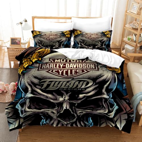 WolWes Harley Bettwäsche-Sets 2 Teil Mit Motorcycle Motiv, Bettbezug 135x200cm, 1 x Kissenbezug 80x80cm, Motocross Motorrad Motiv bettwäsche Set 135x200（C14） von WolWes