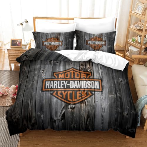 WolWes Harley Bettwäsche-Sets 2 Teil Mit Motorcycle Motiv, Bettbezug 135x200cm, 1 x Kissenbezug 80x80cm, Motocross Motorrad Motiv bettwäsche Set 135x200（C2） von WolWes