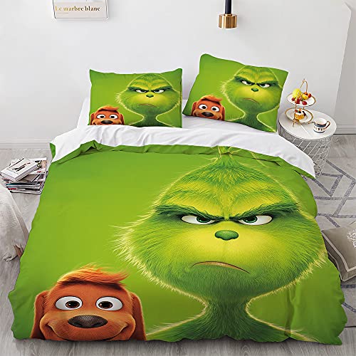 WolWes Grün Monster bettwäsche 135x200 Karikatur Bettbezug Set KinderbettwäscheMikrofaser Bettbezug 3D Digital Print dreiteiliger Bettwäsche（C12） von WolWes