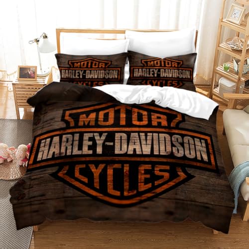 WolWes Harley Bettwäsche-Sets 2 Teil Mit Motorcycle Motiv, Bettbezug 135x200cm, 1 x Kissenbezug 80x80cm, Motocross Motorrad Motiv bettwäsche Set 135x200（C4） von WolWes