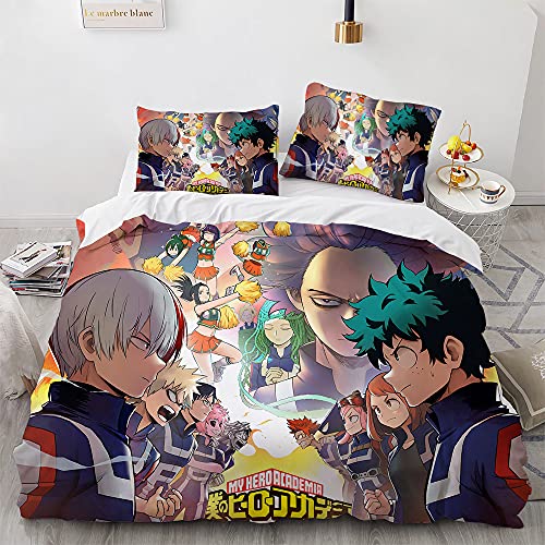 WolWes My Hero Bettwäsche-Set 135x200 Academia Bettbezug 3D Anime Bettwäsche Set,Erwachsene Kinder Bettbezug, Microfaser Bettbezüge mit Reißverschluss（C1） von WolWes