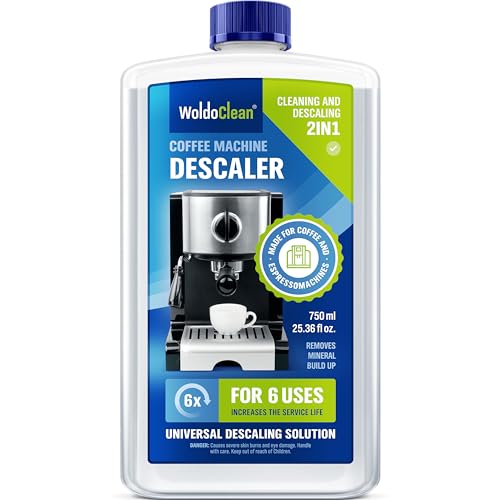 2in1 Entkalker reinigt und entkalkt 750 ml für Kaffeevollautomaten - reinigt und entkalkt das Innere der Maschine in einem Schritt, verlängert die Entkalkungsintervalle, 6 Anwendungen à 125 ml von WoldoClean