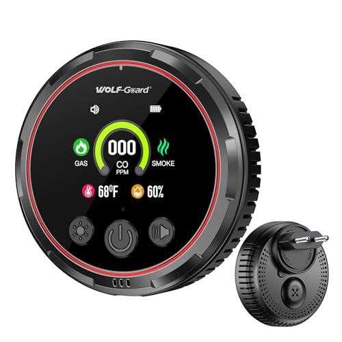 5IN1 Plug in Rauch & Kohlenmonoxid-Detektor & brennbare Erdgas-Kombination Built-in Backup-Batterie HD-Bildschirm [Rauch CO Gas Temp Feuchtigkeits-Sensor] für Home Hotel RV HD13-CGS (schwarz) von Wolf Guard