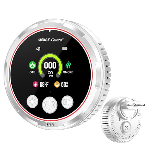 5IN1 Plug in Rauch & Kohlenmonoxid-Detektor & brennbare Erdgas-Kombination Built-in Backup-Batterie HD-Bildschirm [Rauch CO Gas Temp Feuchtigkeits-Sensor] für Home Hotel RV HD13-CGS (weiß) von Wolf Guard