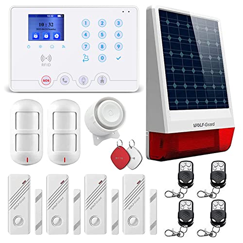 Wolf Guard W4Q-W06 WiFi + 4G drahtlose Hausalarmanlage Tuya Smartlife APP, mit Solar-Außensirene Fenster-Tür-Sensor Bewegungsmelder RFID, Deutsch von Wolf Guard