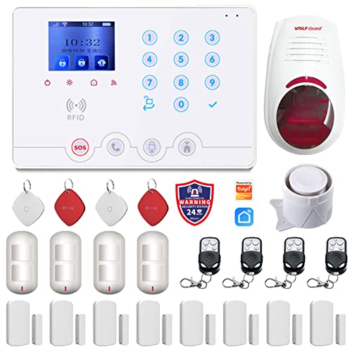 Wolf Guard W4Q-W03 WiFi + 4G Wireless Home Einbrecher Alarmanlage Kit Tuya Smartlife APP, mit Sirene Fenster Türsensor Bewegungsmelder RFID, Deutsch von Wolf Guard