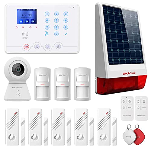 Wolf-Guard W4Q WiFi 4G Bausatz für Hausalarmanlagen Heimalarmsystem mit Kamera, 110 dB, Fernbedienung App Tuya Smartlife mit Solarsirene von Wolf Guard