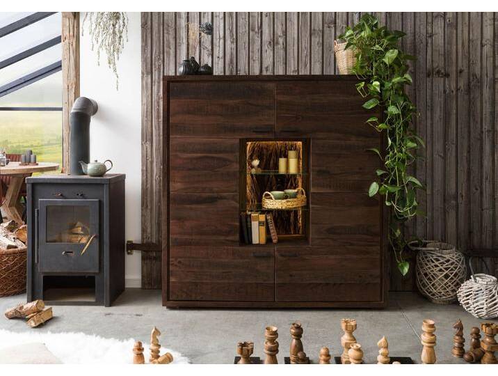 Highboard Akazie 145x40x153 dunkelbraun lackiert BARK #207 von Wolf-Möbel
