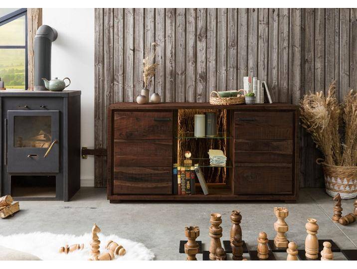 Sideboard Akazie 145x40x78 dunkelbraun lackiert BARK #200 von Wolf-Möbel