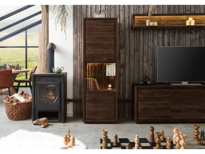Vitrine Akazie 58x40x180 dunkelbraun lackiert BARK #202 von Wolf-Möbel