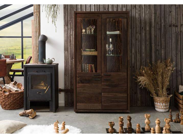 Vitrine Akazie 98x40x180 dunkelbraun lackiert BARK #208 Vitrine Akazie 98x40x180 dunkelbraun lackiert BARK #208 von Wolf-Möbel