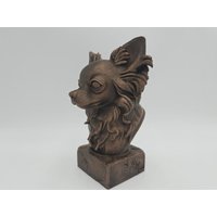 Handbemalte Büste - Langhaariger Chihuahua | Art.nr. B-Mp-Lc-Tb von WolfArtworksDE