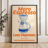 Kaffee Bar Druck | Mehr Espresso Less Depresso Wandkunst Zitat Dekor Coffee Station Niedliche Wohnung Drucke Retro Spruch von WolfOfWallArtPrints