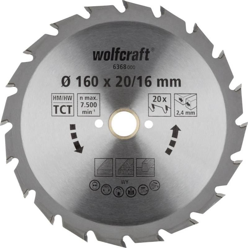 Wolfcraft Kreissägeblatt Ø 160 mm Bohrung Ø 20 mm 20 Zähne von Wolfcraft GmbH