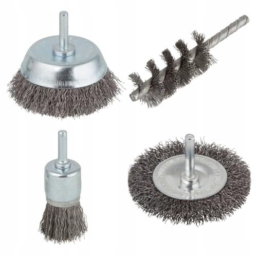wolfcraft Stahldrahtbürsten Set 4-teilig - 2133000 - Drahtbürste für Bohrmaschine, Rost entfernen, Reinigung von wolfcraft