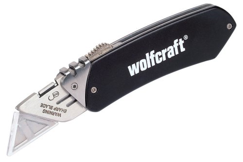 wolfcraft Freizeitmesser mit einziehbarer Trapezklinge I 4124000 I Leichtes Trapezklingenmesser für unterwegs von wolfcraft