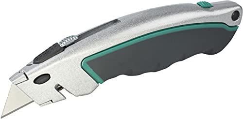 wolfcraft Schnellwechsel-Profi-Messer mit einziehbarer Klinge I 4131000 I Trapezklingenmesser für anspruchsvolle Einsätze von wolfcraft