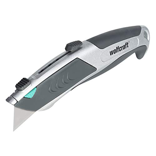 wolfcraft Trapezklingenmesser mit Auto-Load 4320000 – Robustes Cutter Messer mit einziehbarer Klinge für Hand- und Heimwerker – Mit 6 Wechselklingen, 61 mm von wolfcraft