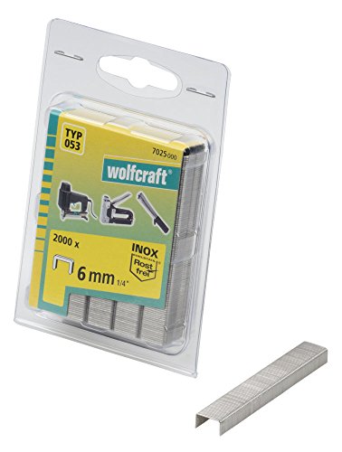 Wolfcraft 7025000 Breitrückenklammern INOX Typ 053, Silber, 6 mm, 2000 Stück von wolfcraft