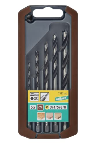 wolfcraft Holzspiralbohrer-Set, Sechskant-Schaft, Ø 3-8 mm, 5-tlg. I 7122000 I Für Bohrungen in Weichholz von wolfcraft