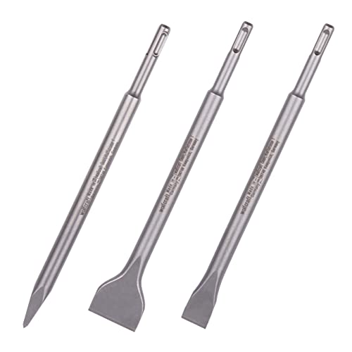 wolfcraft SDS-plus Meißel Set 3-teilig - - 7914000 - Spitzmeißel, Flachmeißel & Spatmeißel, 250 mm für Beton und Stein - Made in Germany - hammerschlagfest von wolfcraft