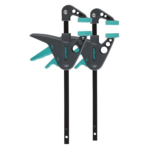 wolfcraft Mini-Einhandzwingen - 3455100 - Zwingen Set zum Fixieren von kleinen Werkstücken - 2 Stück - Anwendung mit nur einer Hand - für Hobby und Bastelprojekte - 30 kg Spannkraft von wolfcraft