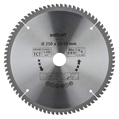 Wolfcraft 6542000 Kapp- und Gehrungssägeblatt ø 250 mm - feine, saubere Schnitte von wolfcraft