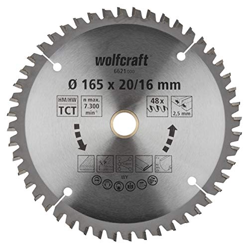 wolfcraft 6621000 | Handkreissägeblatt HM | Serie lila neu | 48 Zähne | ø165x20/16 von wolfcraft