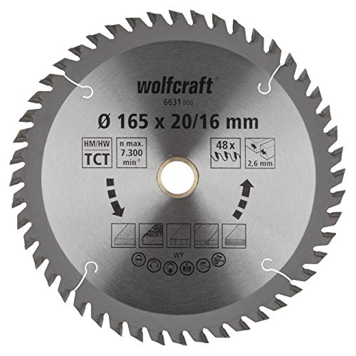 wolfcraft 6631000 | Handkreissägeblatt HM | Serie orange | 48 Zähne | ø165x20/16 von wolfcraft