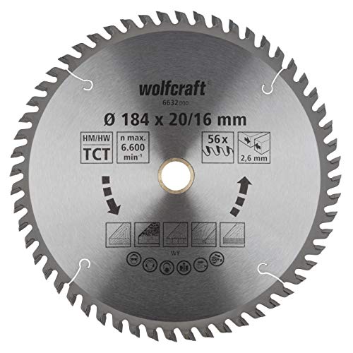wolfcraft 6632000 | Handkreissägeblatt HM | Serie orange | 56 Zähne | ø184x20/16 von wolfcraft
