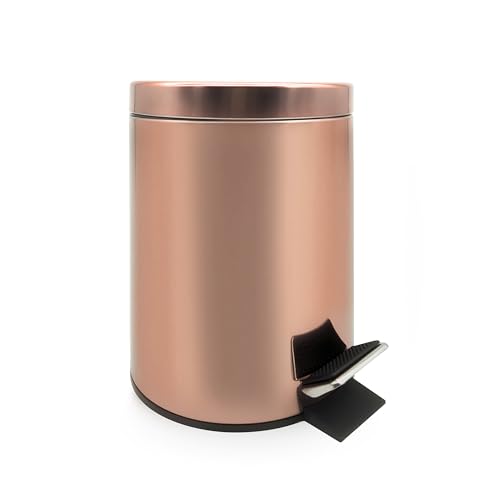 Kosmetikeimer 3 Liter in Kupfer für Badezimmer | Glänzende Oberfläche | Maße: 26 x 17 cm | Treteimer mit Pedal | Badzubehör | Bad Mülleimer mit Deckel | kleiner Abfalleimer | Kupfermülleimer 3 L von Wolfcut