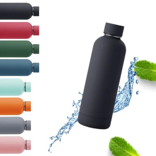 Trinkflasche 0,5 L | Wasserflasche | Thermoflasche aus Edelstahl | isoliert für Warm- & Kaltgetränke | 24h kalt & 12h heiß | doppelwandig | Edelstahl lackiert | im trendigen Design (Schwarz) von Wolfcut