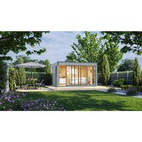 WOLFF FINNHAUS Gartenhaus »Finn Cube Typ 4«, BxT: 429 x 328 cm (Außenmaß), Elementbauweise - grau von Wolff Finnhaus