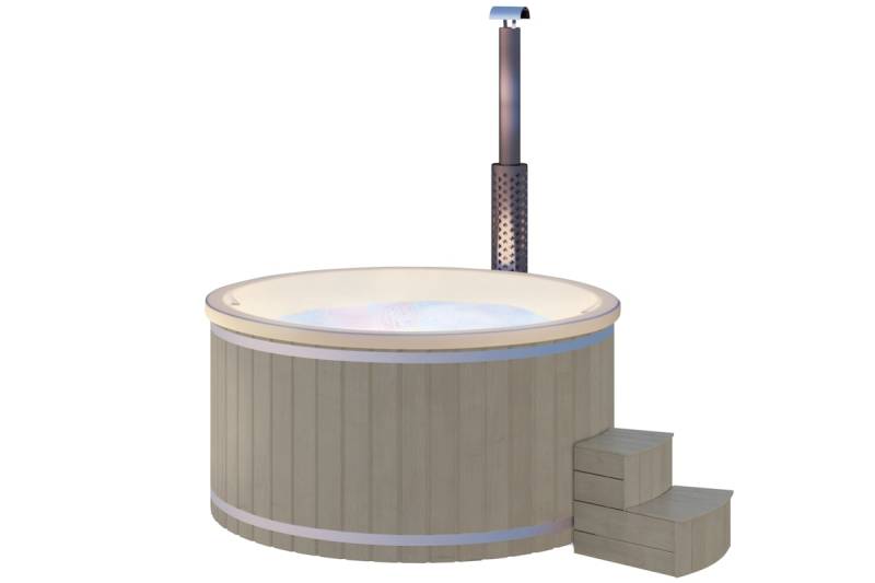 Wolff Finnhaus Badebottich Hot Tub Typ 2 Ø 200 cm mit Acrylwanne & LED-Beleuchtung Acrylwanne in cremeweiß Silbergrau von Wolff Finnhaus