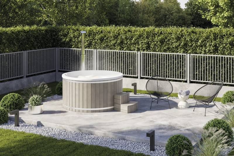 Wolff Finnhaus Badebottich Hot Tub Typ 3 Ø 200 cm mit Acrylwanne, Massagesystem & LED-Beleuchtung Acrylwanne in cremeweiß Anthrazit von Wolff Finnhaus