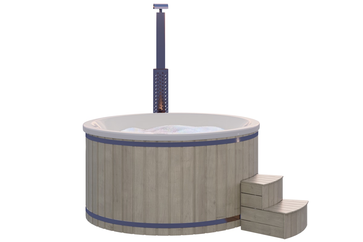 Wolff Finnhaus Badebottich Hot Tub Typ 4 Ø 225 cm mit Acrylwanne, Massagesystem & LED-Beleuchtung Acrylwanne in cremeweiß Silbergrau von Wolff Finnhaus