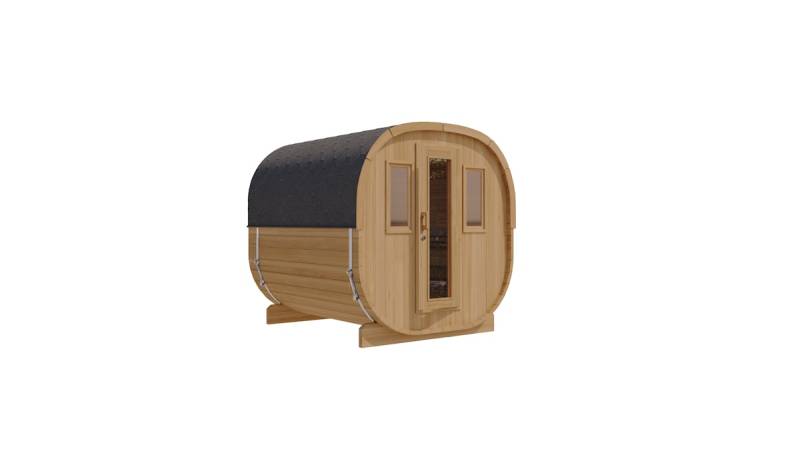 Wolff Finnhaus Cube Saunafass 230 Art 2 Thermoholz Typ 3 mit 2 frontseitigen Fenstern und Halbglasrückwand Bausatz zur Selbstmontage von Wolff Finnhaus