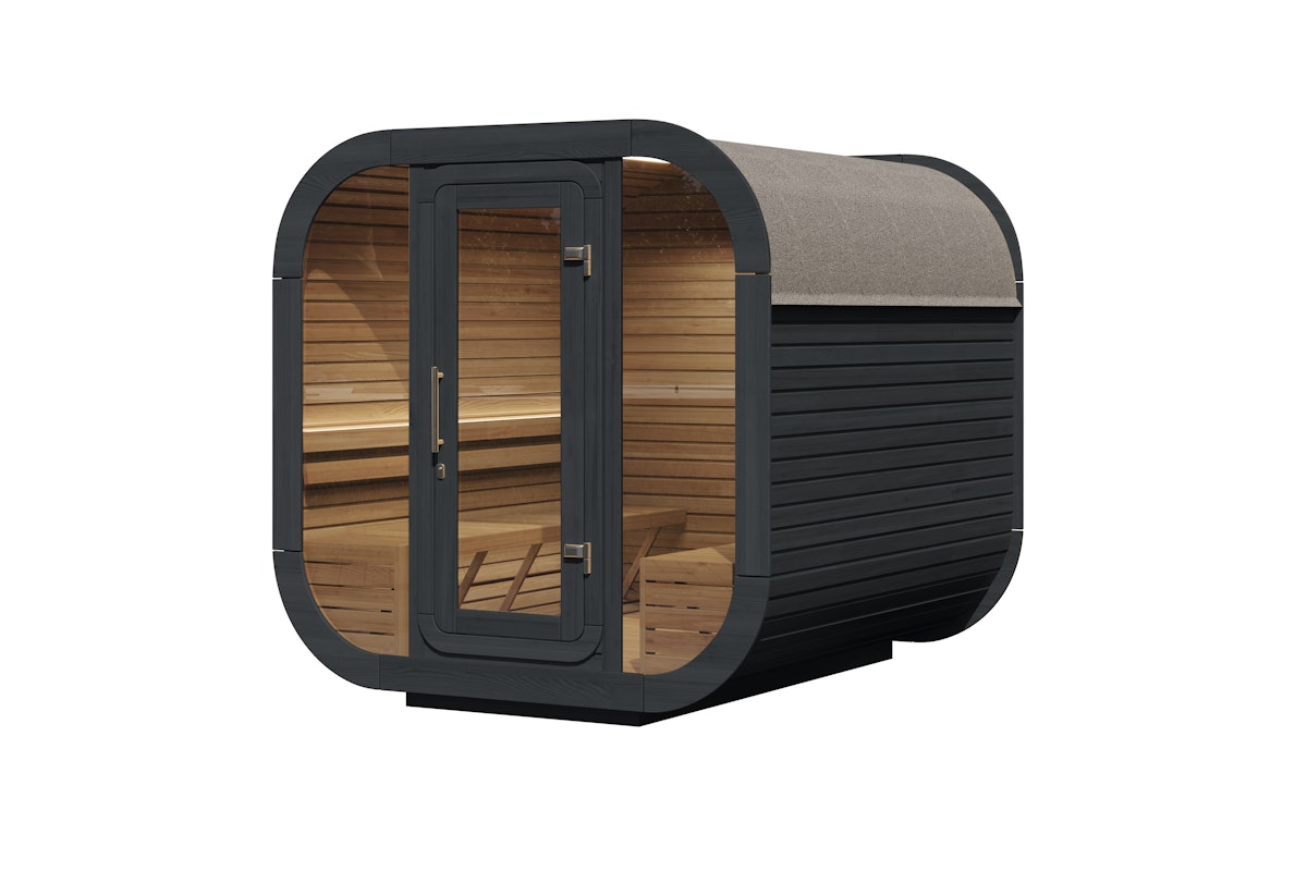 Wolff Finnhaus Design Saunahaus Luago 2x2 Art 1 anthrazit Typ 3 mit Vollglasfront Komplett montiert von Wolff Finnhaus
