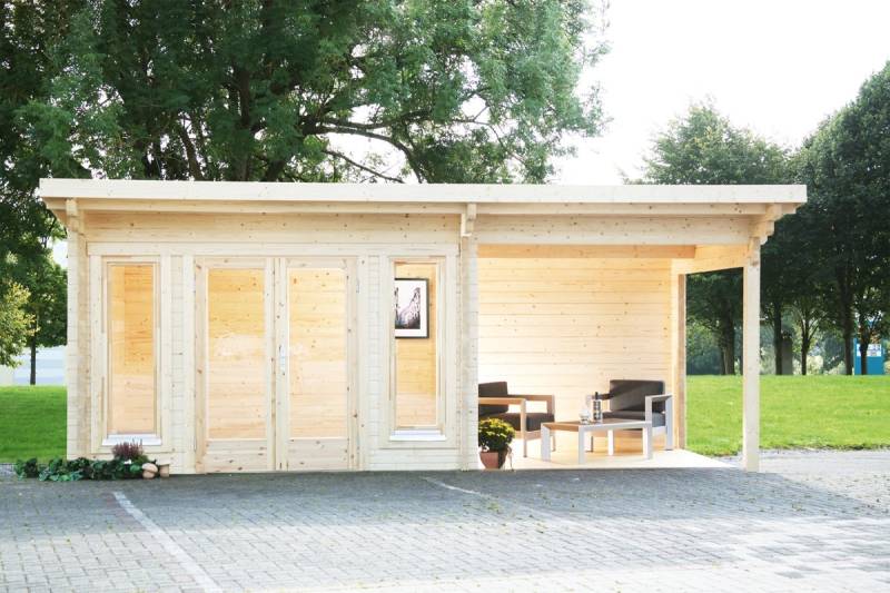 Wolff Finnhaus Gartenhaus Trondheim 70-B isolierverglast XL mit Anbau 200/300/400 cm-Inkl. Terrassenanbau 300 cm rechts von Wolff Finnhaus