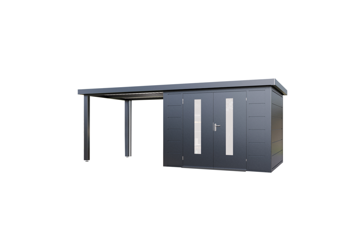 Wolff Finnhaus Premium Metall Gartenhaus Elvar 6024 Anthrazit inkl. 300 cm Anbaudach Lounge-Anbau links Wolff Finnhaus Premium Metall Gartenhaus Elvar 6024 Anthrazit inkl. 300 cm Anbaudach Lounge-Anbau links von Wolff Finnhaus
