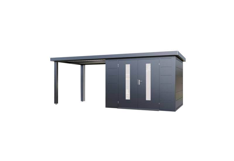 Wolff Finnhaus Premium Metall Gartenhaus Elvar 6024 Anthrazit inkl. 300 cm Anbaudach Lounge-Anbau links von Wolff Finnhaus