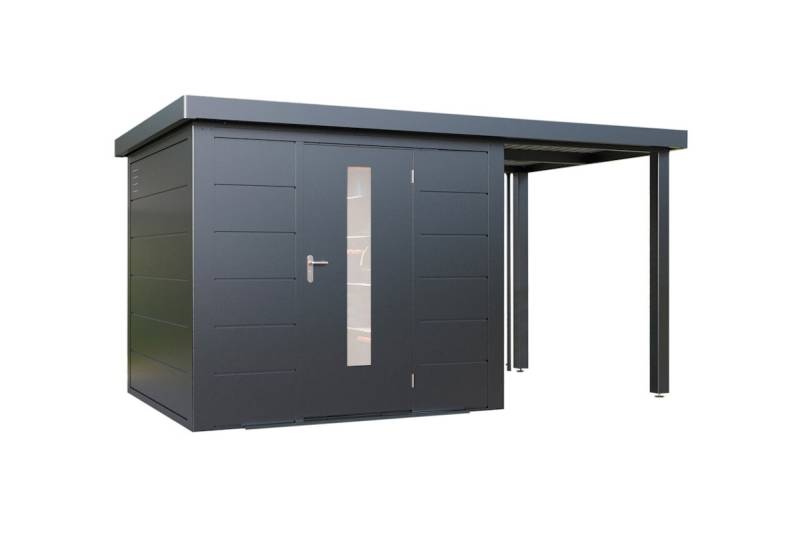 Wolff Finnhaus Premium Metall Gartenhaus Thorin 3924 Anthrazit inkl. 150 cm Anbaudach Lounge-Anbau rechts von Wolff Finnhaus