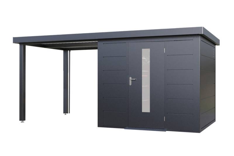 Wolff Finnhaus Premium Metall Gartenhaus Thorin 4824 Anthrazit inkl. 240 cm Anbaudach Lounge-Anbau links von Wolff Finnhaus